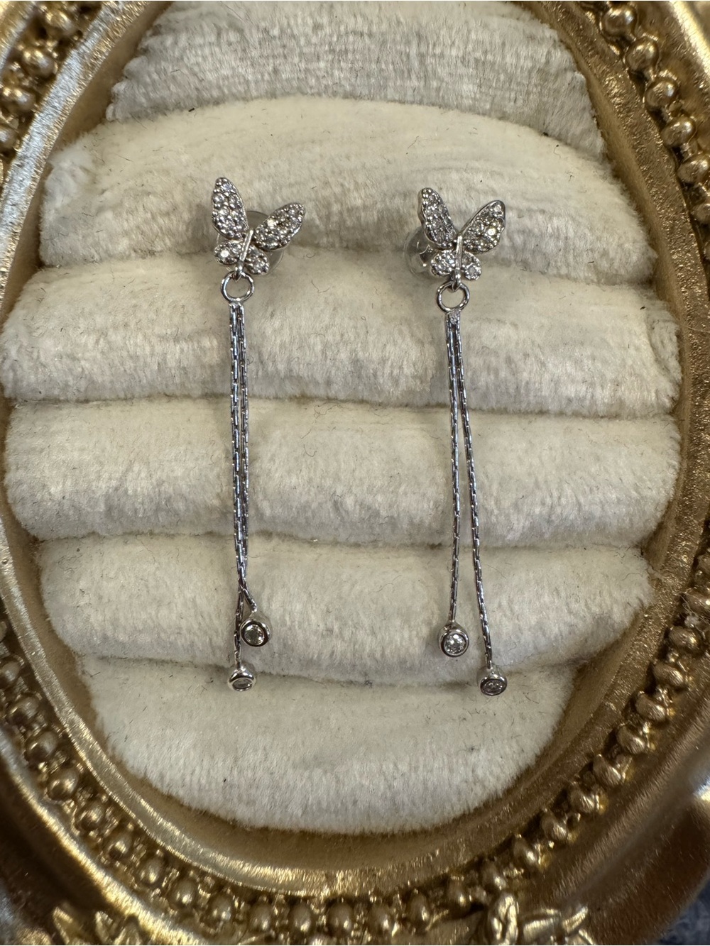 S925 silver butterfly dangle earrings cz sparkle dainty bezel round dangly studs